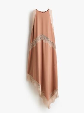 Asymmetric Lace-Trim Slip Dress, Size Small
